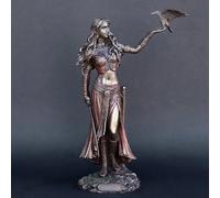 Estatuas de resina de alta calidad Morrigan, la diosa celta de la batalla con cuervo y espada, estatua con acabado en bronce para decoración del hogar A