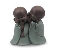 Estatuilla Bonze Susurrador - Decoración Zen y Feng Shui - para Crear un Ambiente Relajante y Espiritual - Idea de Regalo - Altura: 12 cm - Verde y Marrón - Zen'Light