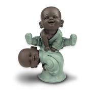 Estatuilla Bonzes Saute-Oveja - Decoración Zen'Light y Feng Shui - para Crear un Ambiente Relajante y Espiritual - Idea de Regalo de la Suerte - Altura: 12 cm - Color: Verde y Marrón