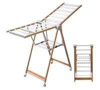 Este tendedero Plegable de Suelo de aleación de Aluminio con alas de Gaviota ajun de Aluminio con alas de Gaviota Ajustables en Altura es un tendedero Independiente con Estante para Zapatos.