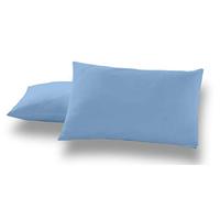 ESTELA - Funda de Almohada Combi Liso Color Azul Claro - 2 Piezas de 50x80 cm - 50% Algodón-50% Poliéster - 144 Hilos