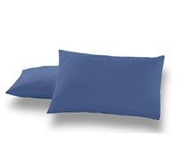 ESTELA - Funda de Almohada Combi Liso Color Azulón - 2 Piezas de 50x80 cm - 50% Algodón-50% Poliéster - 144 Hilos