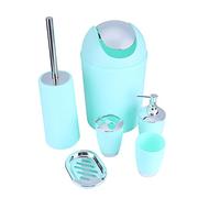 Estink Juego de Accesorios de Baño, 6 Piezas, con Botellas de Loción, Soporte para Cepillo de Dientes, Taza, Jabonera, Cepillo de Inodoro, Cubo de Basura, Verde