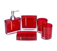 Set 5 Accesorios Baño Acrílico Rojo Cepillo Jabonera
