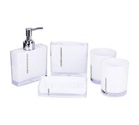 Estink Juego de Accesorios de Baño de Acrílico, 5 Piezas, Incluye Dispensador, Portacepillos, Jabonera y 2 Vasos, Blanco