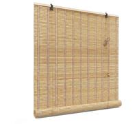 Estor Enrollable De Bambú Natural, Persiana Romana para Ventanas Y Puertas, Cortina De Madera Transpirable con Elevador, Protección Solar Y Privacidad, con Accesorios(Yellowish-White,W90xH120cm)