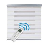 Estores motorizados Noche y día Premium con Motor, batería, y Mando. Galería y cadeneta en Aluminio de máxima Calidad. Estor Enrollable de Alta Gama Color Blanco 140x250 cm (Ancho x Alto) STORESDECO