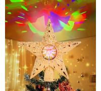Estrella Arbol Navidad 26CM con proyector de Copos de Nieve 3D,con Cable de alimentación de 286cm/113in,Parte Superior del árbol Animada Iluminada para la decoración del árbol de Navidad