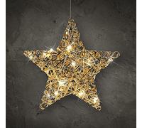 Estrella decorativa LED dorada con temporizador, 30 cm, estrella de Navidad para colgar con 20 ledes, decoración de Adviento, Navidad, invierno, ventana, luz blanca cálida