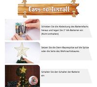 Estrella para la cima del árbol de Navidad con luz blanca cálida. Decoración para el árbol de Navidad.