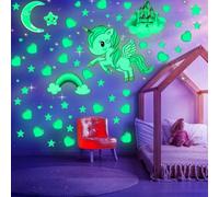 Estrellas que brillan en la oscuridad, juegos de unicornio brillante con luna de castillo y arco iris calcomanías de pared para habitación de niños, ideal para regalo de cumpleaños, calcomanías