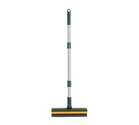 Estropajo de suelo con mango largo, 43,7 pulgadas, cabeza giratoria en forma de V, cepillo de suelo con raspador, cerdas rígidas, escoba antideslizante para baño, cocina, ducha, azulejos, cubierta