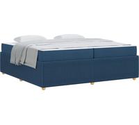 Estructura de cama azul, 200 x 200 cm, con tapizado de tela