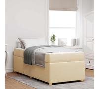 Estructura de cama color crema, 90 x 200 cm, tapizada en tela