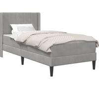 Estructura de cama con colchón y cabecero, color gris claro, 90 x 190 cm, tapizada en terciopelo