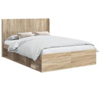 Estructura de cama con espacio de almacenamiento y cabecero en roble Sonoma, 150 x 200 cm