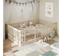 Estructura de cama de madera STILVORA, 90x200 cm, con barandilla parcialmente cerrada y abertura lateral. Cama infantil de madera de pino, con una construcción robusta y alta capacidad de carga. Cama