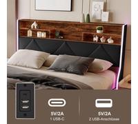 Estructura de cama doble de 140x200 cm, con iluminación LED y espacio de almacenamiento, tapizada en cuero sintético, mueble para dormitorio