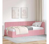 Estructura de cama - Marco de cama - Sofá cama - Cama infantil - Mueble para dormir - Cabecero de terciopelo rosa