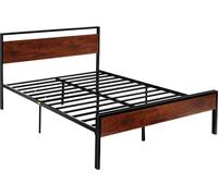 Estructura de cama tamaño queen, marco de cama metálico de 35 cm con cabecero y piecero de madera marrón estilo retro, amplio espacio de almacenamiento debajo de la cama, antideslizante y silencioso,