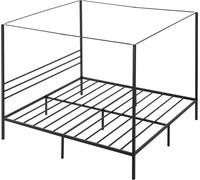 Estructura de cama tipo dosel de tamaño king, cama metálica con diseño de cuatro pilares, soporte resistente con listones de acero, espacio de almacenamiento debajo de la cama, no requiere somier, fác