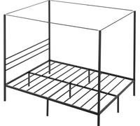 Estructura de cama tipo dosel de tamaño queen, cama metálica con diseño de cuatro pilares, soporte de láminas de acero resistente, espacio de almacenamiento debajo de la cama, no requiere somier, fáci