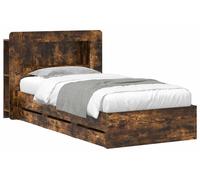 Estructura de cama vidaXL con espacio de almacenamiento y cabecero, color roble ahumado, 90 x 190 cm