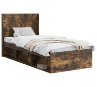 Estructura de cama vidaXL con espacio de almacenamiento y cabecero, en roble ahumado