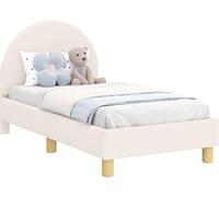 Estructura de cuna para bebé, color crema, 70 x 140 cm, con cabecero, tejido bouclé