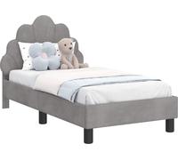 Estructura de cuna para bebé, color gris claro, 70 x 140 cm, con cabecero, tapizada en terciopelo