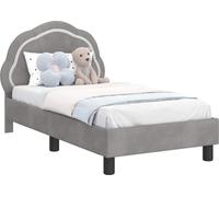 Estructura de cuna para bebé, color gris claro, 70 x 140 cm, con cabecero, tapizada en terciopelo