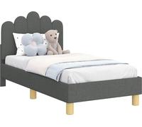 Estructura de cuna para bebé, color gris oscuro, 70 x 140 cm, con cabecera, material: tela