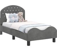 Estructura de cuna para bebé, color gris oscuro, 70 x 140 cm, con cabecera, tapizada en terciopelo