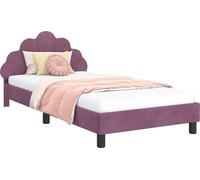 Estructura de cuna para bebé, color lila, 90 x 190 cm, con cabecero, tapizada en terciopelo