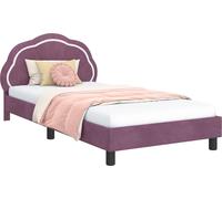 Estructura de cuna para bebé, color lila, 90 x 190 cm, con cabecero, tapizada en terciopelo
