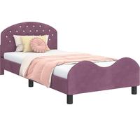 Estructura de cuna para bebé, color lila, 90 x 190 cm, con cabecero, tapizada en terciopelo