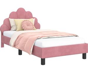 Estructura de cuna para bebé, color rosa, 80 x 160 cm, con cabecero, tapizada en terciopelo