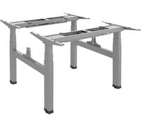 Estructura de doble mesa para escritorio de pie y sentado. Escritorio eléctrico de doble altura, sin tablero, con capacidad máxima de 2 x 125 kg y altura máxima de 128 cm. Color: gris