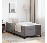 Estructura de madera y tela rectangular moderna Gris 203 x 80 x 55 cm | Cama Individual 80x200 con Colchón de Muelles y Base de Madera Gris, Estructura de Cama con Cabecero Somier, Camas Modernas