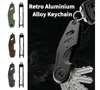 Estuche compacto de metal para llaves, organizador de llaves minimalista, soporte para llavero, llavero duradero unisex para hombres y mujeres Retro grey