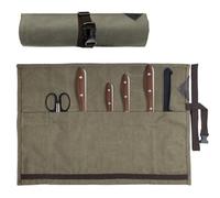 Estuche Cuchillos, Almacenamiento de Rollo Plegable, 8 Compartimentos, Cuchillo de Hasta 10 cm, Bolso de Cuchillo de Chef, Fijación de Cordones de Dibujo Envolvente, Cocina, etc (verde militar)