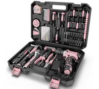 Estuche de herramientas de 206 piezas - Taladro inalámbrico de 12 V - Juego completo - Color rosa