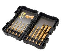 Estuche de plástico con 10 brocas DEWALT DT50050-QZ de HSS con revestimiento de titanio, para uso con taladro de impacto, de diámetros: 3-3,2-3,5-4-4,5-5-6-8-11-12 mm