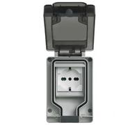 ESTUCHE ESTANCO IP66 CON ENCHUFE INSERTADO Y ENCHUFE UNIVERSAL STANDARD ITALIANO