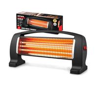 Estufa de Cuarzo 1200 W con 3 Niveles de Potencia · FLUVIA | 3 tubos infrarrojos de cuarzo, potencia de 400/800/1200 W, sistema antivuelco, rejilla de seguridad y asa de transporte