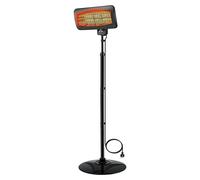Calefactor halógeno de exterior de pie. 3 potencias de 650w, 1350w y 2000w. control digital, display led y mando a distancia. temporizador 24h. ajustable hasta los 2,1m. ángulo ajustable. 3 elementos