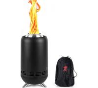 Estufa de fuego portátil negra para exteriores, ideal para camping y fogatas | Cocina de camping de acero inoxidable con combustión secundaria y baja emisión de humo, que funciona con pellets y madera