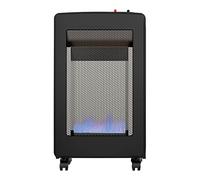 Estufa de gas de interior, llama azul, diseño compacto, color negro, ideal para calentar espacios y uso doméstico.