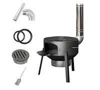 Estufa de Leña de Hierro Fundido Interior y Exterior Estufas de Camping Portátil de Acero Grueso con Patas de 70cm, Estufa Calefactora Multifunción(35cm)