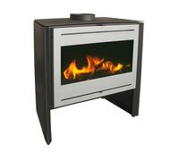 Estufa de leña de salón BORR 11 Kw de Muspel: Mix Acero Carbono + hierro fundido. Sistema de cristal limpio, doble cobustión, parrilla fundición, placas de refuerzo de vermiculita, sistema de maneta f
